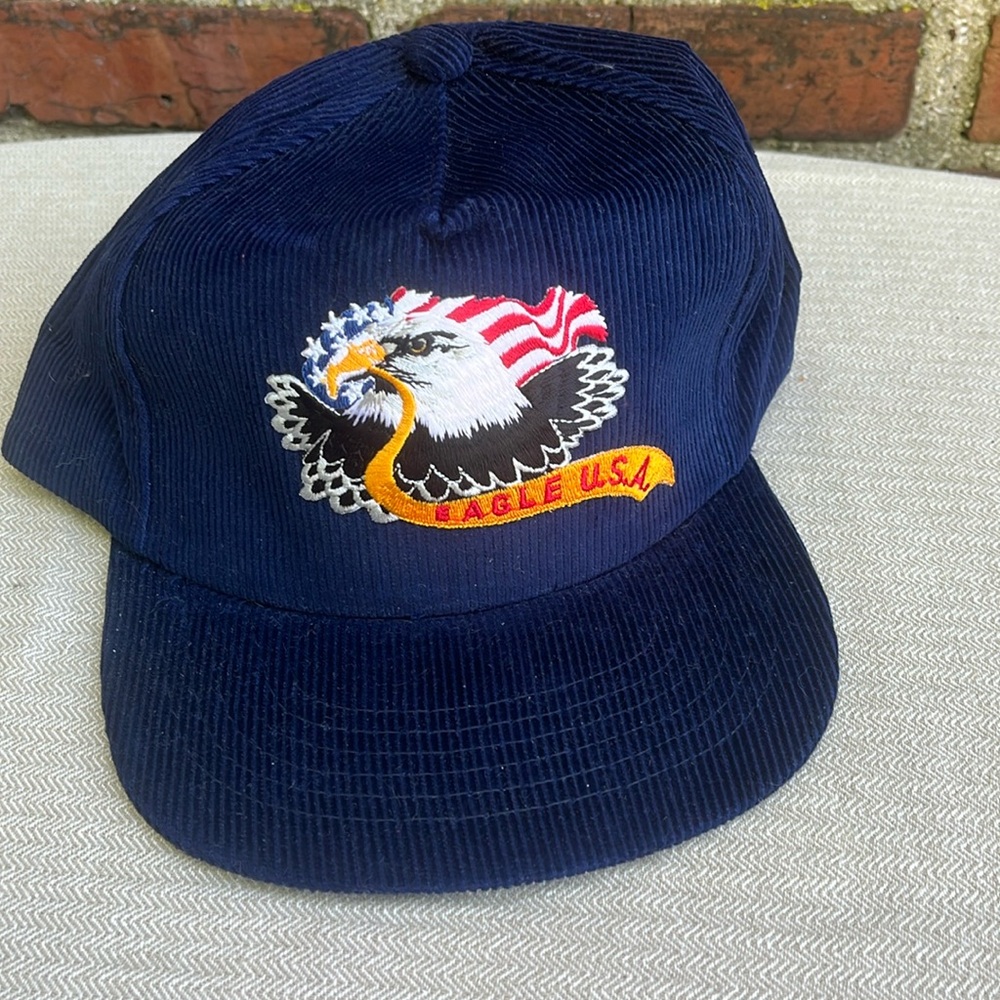Navy Blue Corduroy Eagle Ball Cap